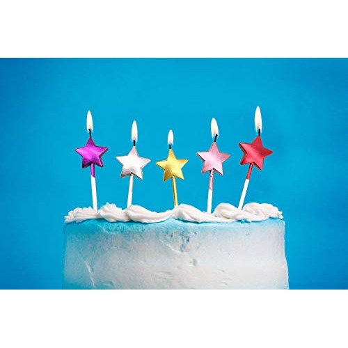 10 Cute Heart Shaped And Star Birthday Candles Multi-Color Cake