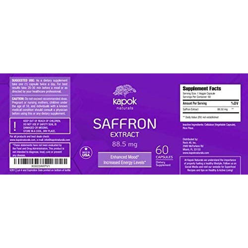 Kapok Naturals Organic Saffron Capsules Veggie Caps 60 Day Sup