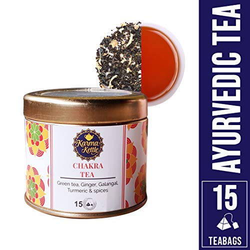 Karma kettle Chakra Green Tea with Ginger Flakes Tulsi CardamBit...