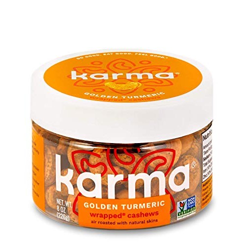 Karma Nuts Golden Turmeric Wrapped Cashews | 8 Oz Jar | Whole, W