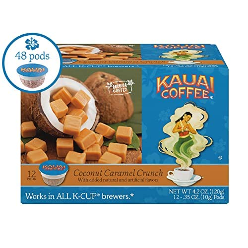 Kauai Coffee Single Serve Pods, Coconut Caramel Crunch Flavor –
