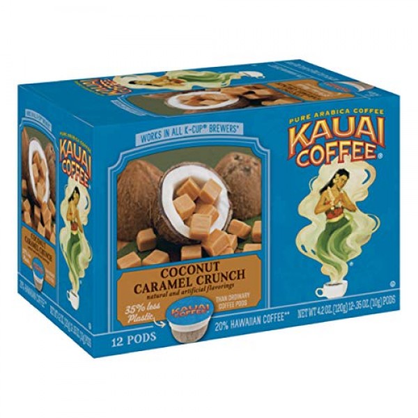 Kauai Coffee Single Serve Pods, Coconut Caramel Crunch Flavor –