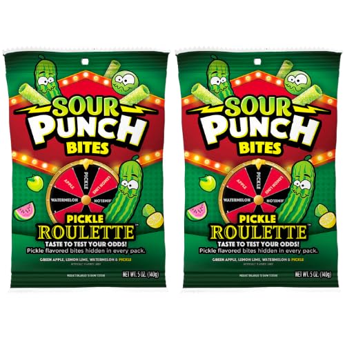 Sour Punch Pickle Roulette Gummy Straw Bites - Pickle Bites Disg...