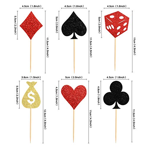 60 Pack Poker Heart Cupcake Toppers Casino Playing Cards Vegas T
