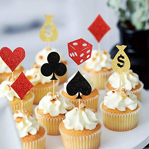60 Pack Poker Heart Cupcake Toppers Casino Playing Cards Vegas T