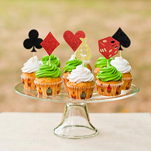 60 Pack Poker Heart Cupcake Toppers Casino Playing Cards Vegas T