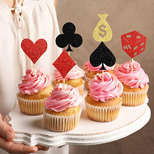 60 Pack Poker Heart Cupcake Toppers Casino Playing Cards Vegas T