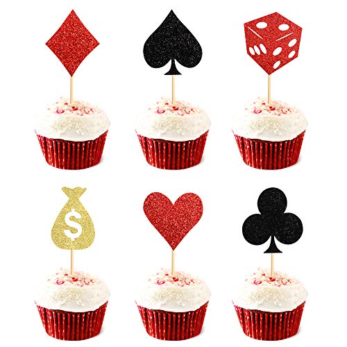 60 Pack Poker Heart Cupcake Toppers Casino Playing Cards Vegas T