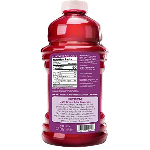 Kedem Light Concord Grape Juice, 64oz 2 Pack 2/3 Less Calories...