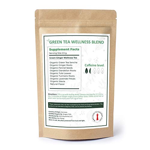 100% USDA Certified Organic Herbal Green Tea Wellness Blend Gin...