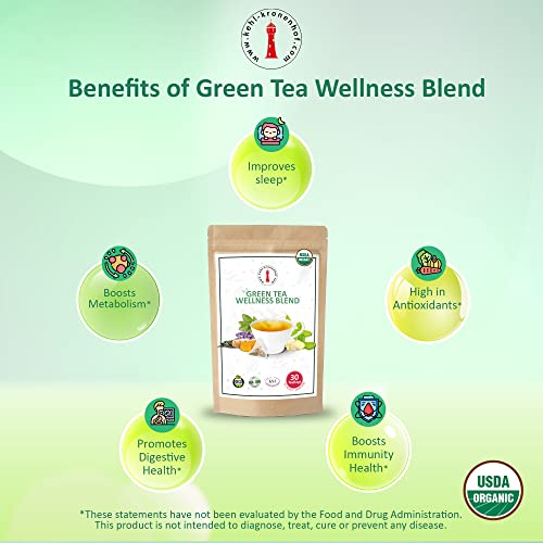 100% USDA Certified Organic Herbal Green Tea Wellness Blend Gin...