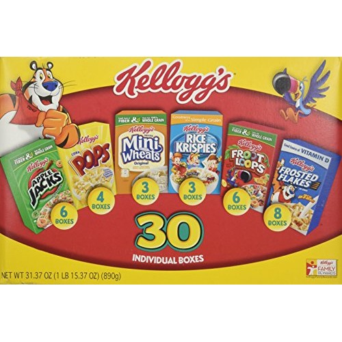 Kelloggs Cereal Jumbo Variety Pack, 31.37 Oz, 30 Pack