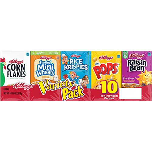 Kelloggs Cold Breakfast Cereal, Single Serve, Variety Pack, 10....