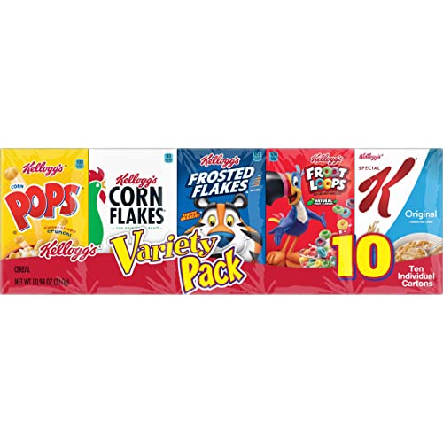 Kelloggs Cold Breakfast Cereal, Single Serve, Variety Pack, 10....
