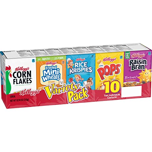 Kelloggs Cold Breakfast Cereal, Single Serve, Variety Pack, 10....