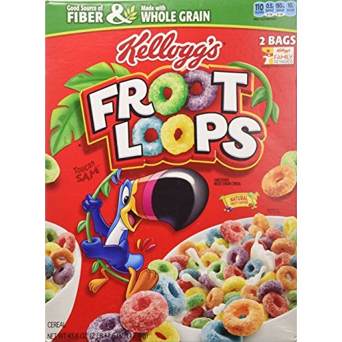 Kelloggs Froot Loops Cereal 43.6 Total Ounce Two Bag Value Box