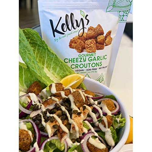 Kellys Croutons, Gourmet Cheezy Garlic, 3-Pack, 7Oz Each. Dairy