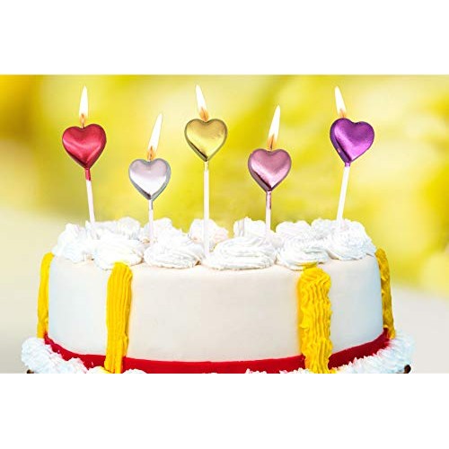 10 Cute Heart Shaped And Star Birthday Candles Multi-Color Cake