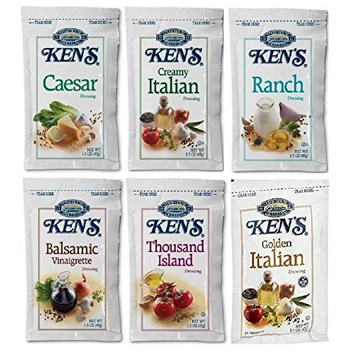 Kens Salad Dressing Packets 6 Flavors 1.5 Oz. Caesar, Ranch, C