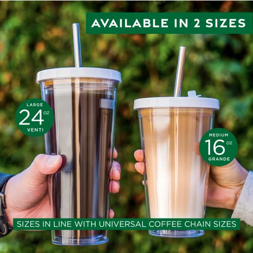 Reusable Iced Coffee Cup 24 Oz/Venti, Leak Proof and Double Wa...