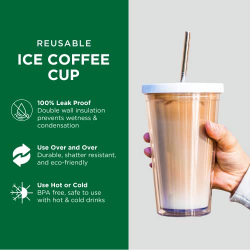 Reusable Iced Coffee Cup 24 Oz/Venti, Leak Proof and Double Wa...