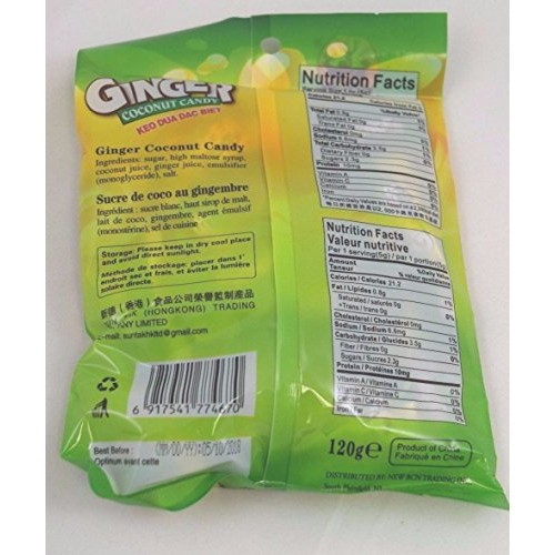 Ginger Coconut Hard Candy Keo Gung Dua 4.23 Oz 120G X 6 Bags