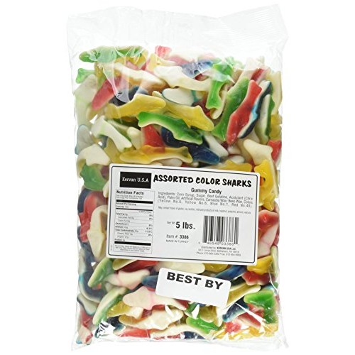 Kervan Assorted Gummy Sharks, Fruit, 5 Pound