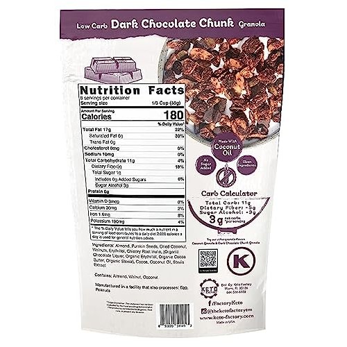 Keto Factory Dark Chocolate Granola - 3g Net Carbs, Diabetic Fri...
