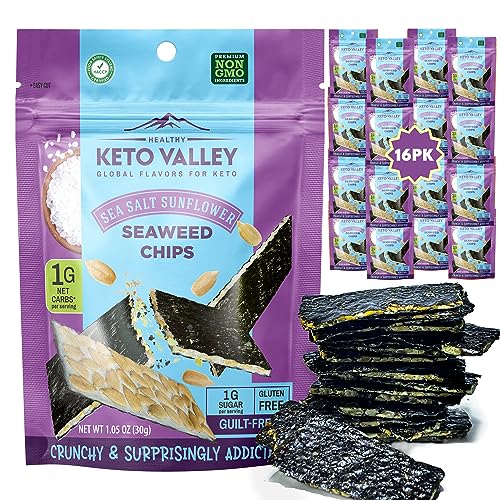 Keto Valley Seaweed Snacks - 1g Net Carbs - Sea Salt Sunflower -...