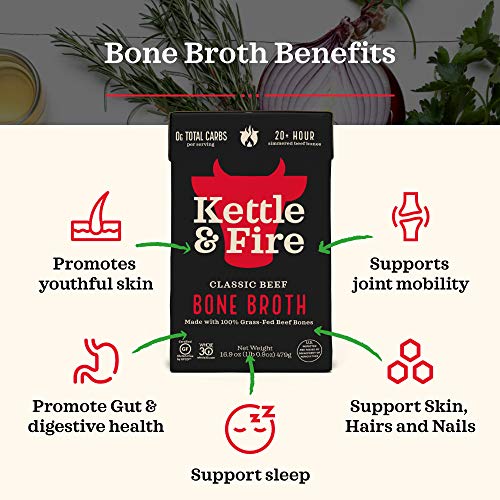 Beef Bone Broth Soup By Kettle And Fire, Pack Of 4, Keto Diet, P
