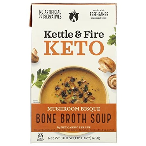 Kettle and Fire Organic Mushroom Bisque Bone Broth Soup, USDA Or...
