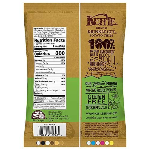 Kettle Brand Potato Chips, Dill Pickle, 2 Ounce Bag