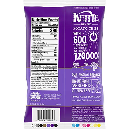 Kettle Brand Potato Chips, Korean Bbq Chips, Snack Bag 2 Oz Pac