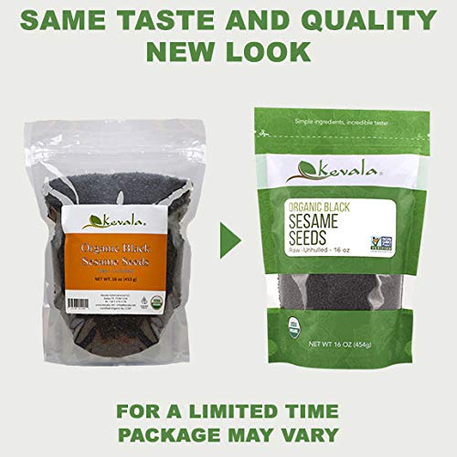 Kevala Organic Black Raw And Unhulled Sesame Seeds, 1 Pound