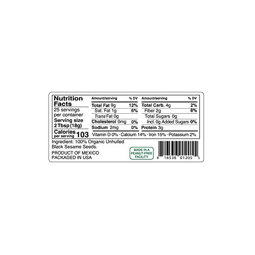 Kevala Organic Black Raw And Unhulled Sesame Seeds, 1 Pound