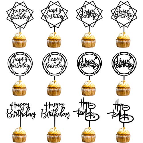 Kewind 12 Pack Happy Birthday Cake Topper, Acrylic Birthday Cupc