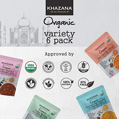 Vegan Organic Ready To Eat Indian Meals Variety Pack - 6 X 10Oz