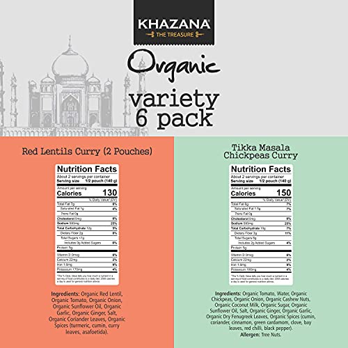 Vegan Organic Ready To Eat Indian Meals Variety Pack - 6 X 10Oz