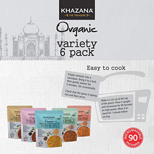 Vegan Organic Ready To Eat Indian Meals Variety Pack - 6 X 10Oz