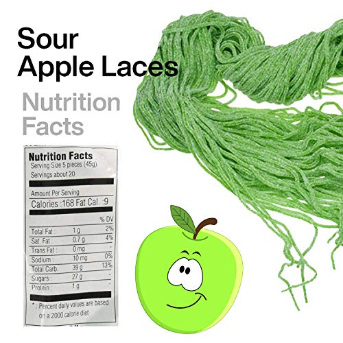 Kicko Sour Apple Licorice Laces - 2 Pounds - 32 Ounces - Bulk Ca