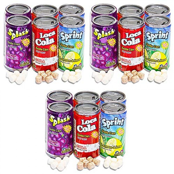 Soda Can Fizzy Candy Value Pack -- 3 Six-Packs 18 Cans Total, C...