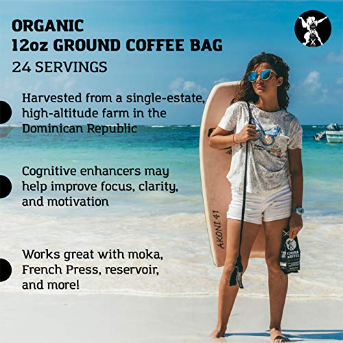 Dark Roast, Nootropic Infused Ground Coffee 12Oz, Rich, Organi