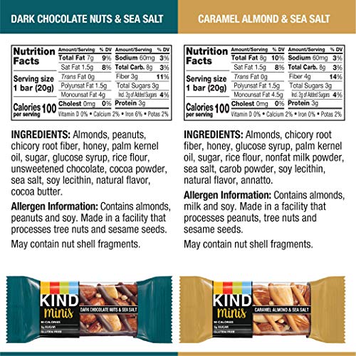 KIND Bar Minis, Dark Chocolate Nuts & Sea Salt / Caramel Almond ...