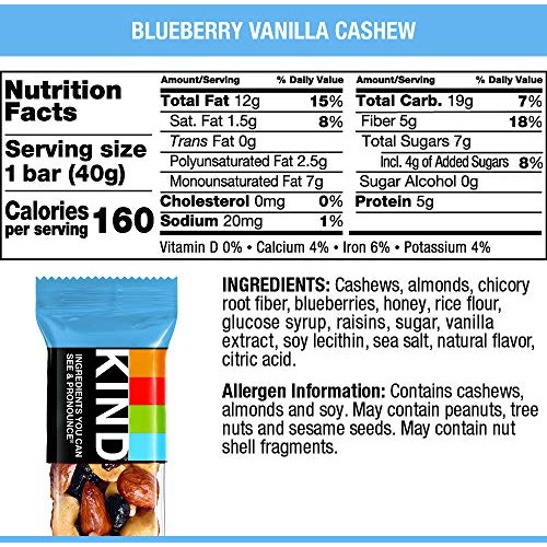 Kind Bars, Blueberry Vanilla &Amp; Cashew, Gluten Free, Low Sugar, 1