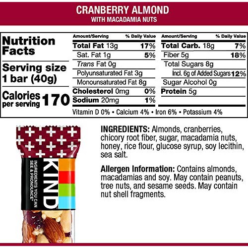 Kind Bars, Cranberry Almond + Antioxidants With Macadamia Nuts,