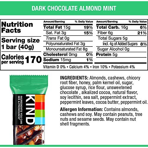 Kind Bars, Dark Chocolate Mint, Gluten Free, Low Sugar, 1.4Oz, 1