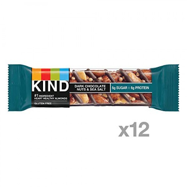 KIND Bars, Dark Chocolate Nuts & Sea Salt, Gluten Free, Low Suga...