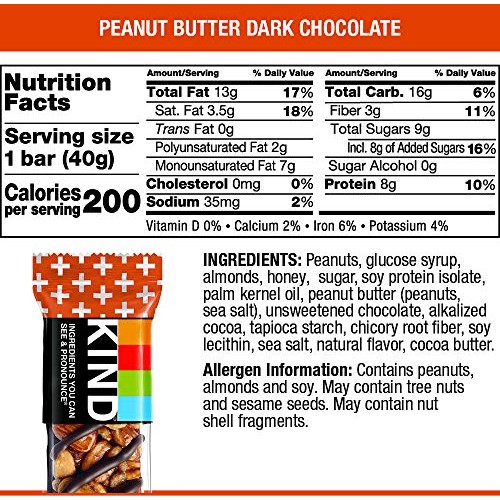 Kind Bars, Peanut Butter Dark Chocolate, 8G Protein, Gluten Free