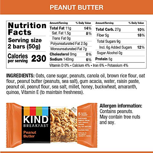 Kind Breakfast Bars, Peanut Butter, Gluten Free, 1.8Oz, 32 Count