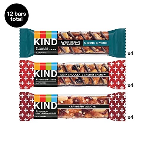 KIND Nut Bars Favorites, 3 Flavor Variety Pack, 12 Count, 1.4 Oz